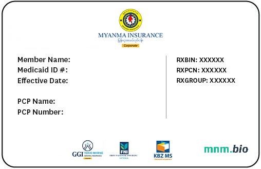 Myanmar karta ubezpieczenia zdrowotnego edytowalny szablon